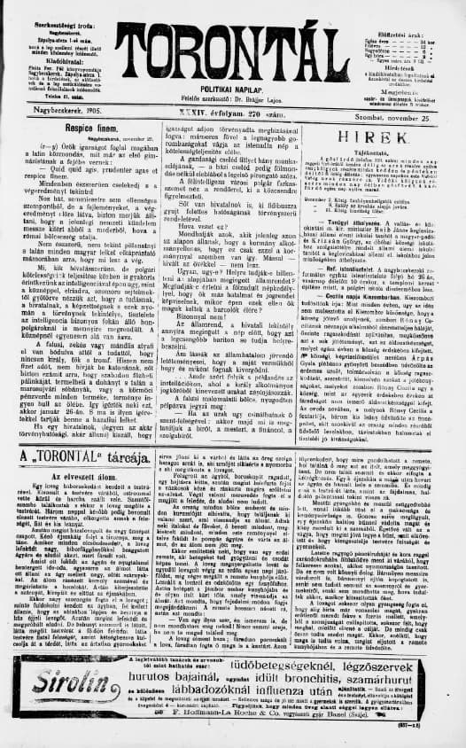 Torontál, 34. évf. 1905. november 25. 270. sz.