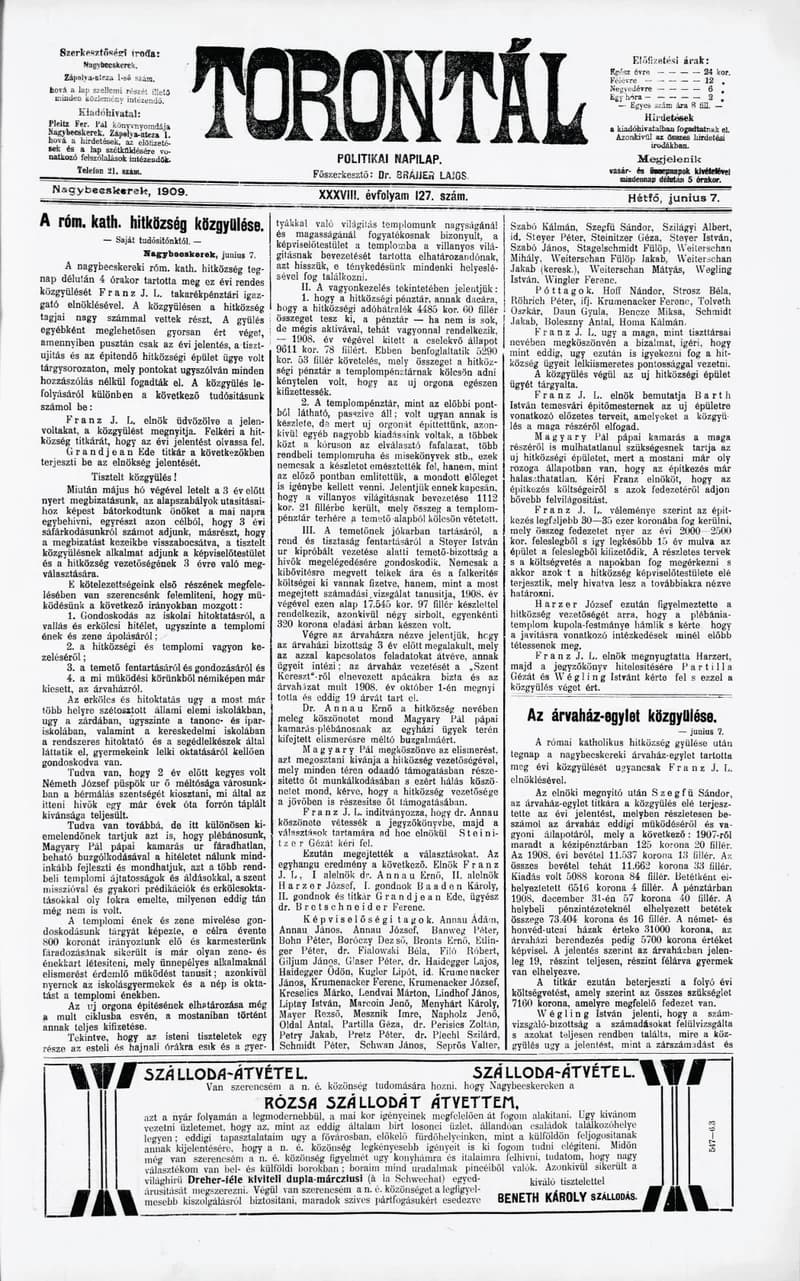 Torontál, 38. évf. 1909. június 7. 127. sz.
