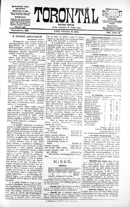 Torontál, 29. évf. 1900. január 22. 17. sz.