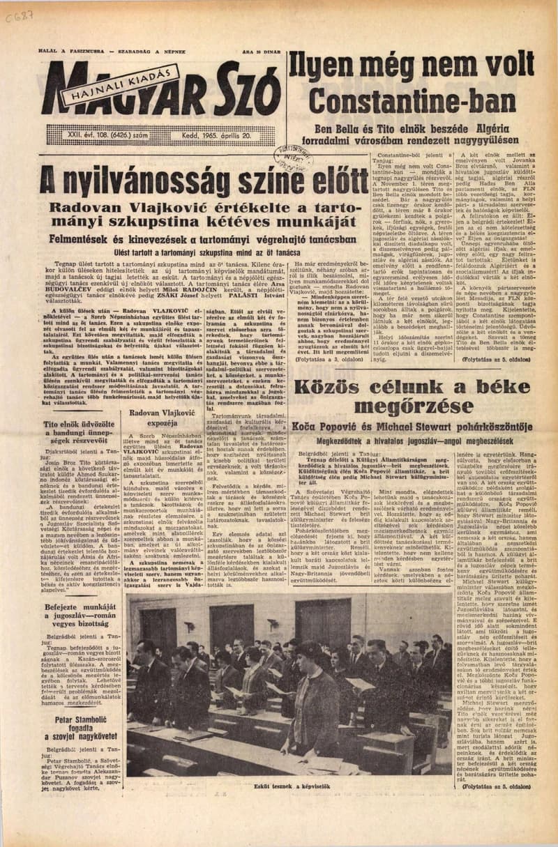 Magyar Szó, 22. évf. 1965. április 20. 108. sz. 1–16. oldal