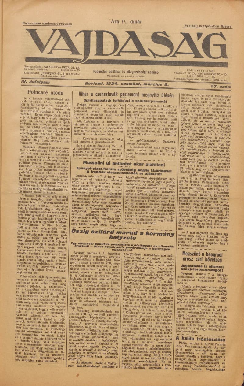 Vajdaság, 4. évf. 1924. március 8. 57. sz.