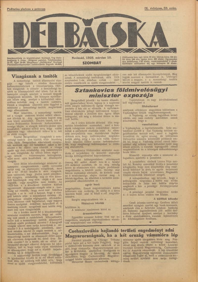 Délbácska, 9. évf. 1928. március 10. 59. sz.
