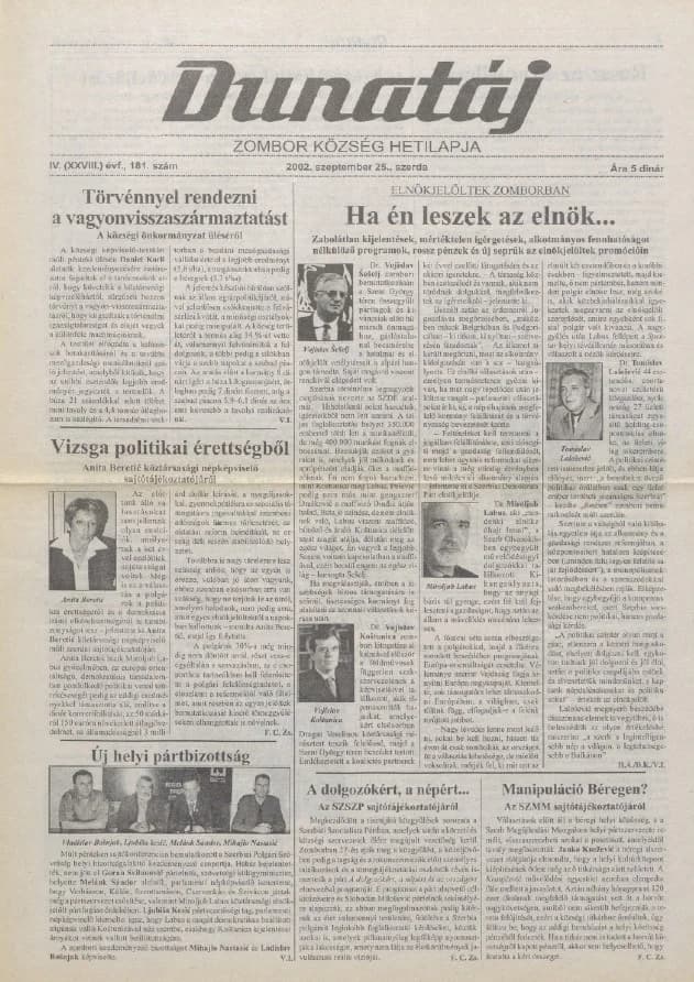 Dunatáj, 4. évf. 2002. szeptember 25. 181. sz.