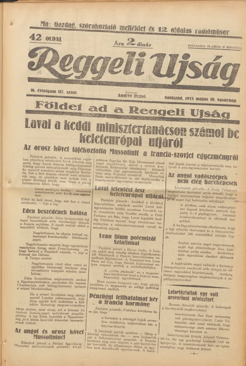 Reggeli Újság, 16. évf. 1935. május 19. 117. sz.