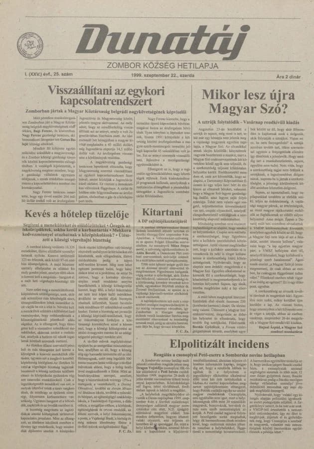 Dunatáj, 1. évf. 1999. szeptember 22. 25. sz.