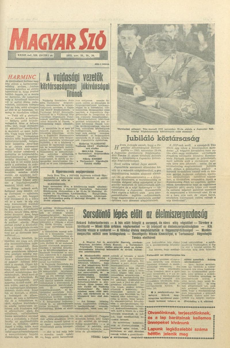 Magyar Szó, 32. évf. 1975. november 28. – 30. 328. sz.