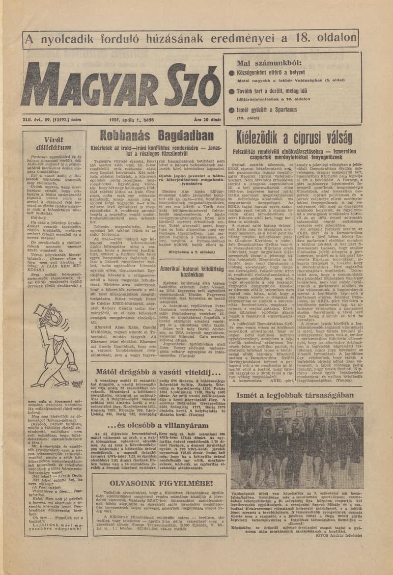 Magyar Szó, 42. évf. 1985. április 1. 89. sz. 1–20. oldal