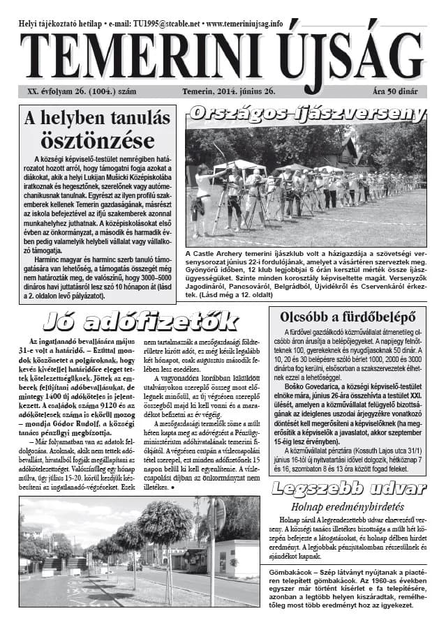Temerini Újság, 20. évf. 2014. június 26. 26. sz.