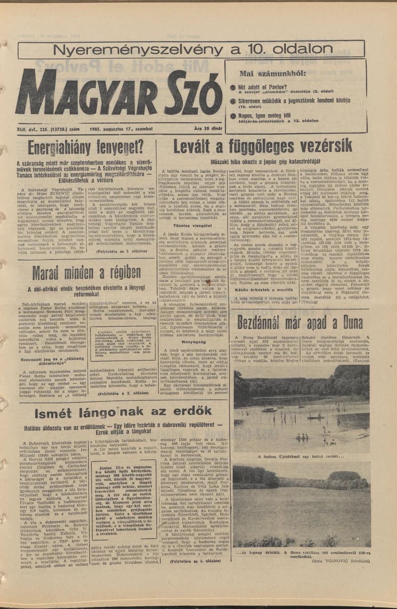 Magyar Szó, 42. évf. 1985. augusztus 17. 225. sz. 1–24. oldal