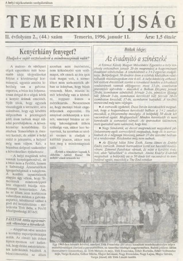 Temerini Újság, 2. évf. 1996. január 11. 2. sz.