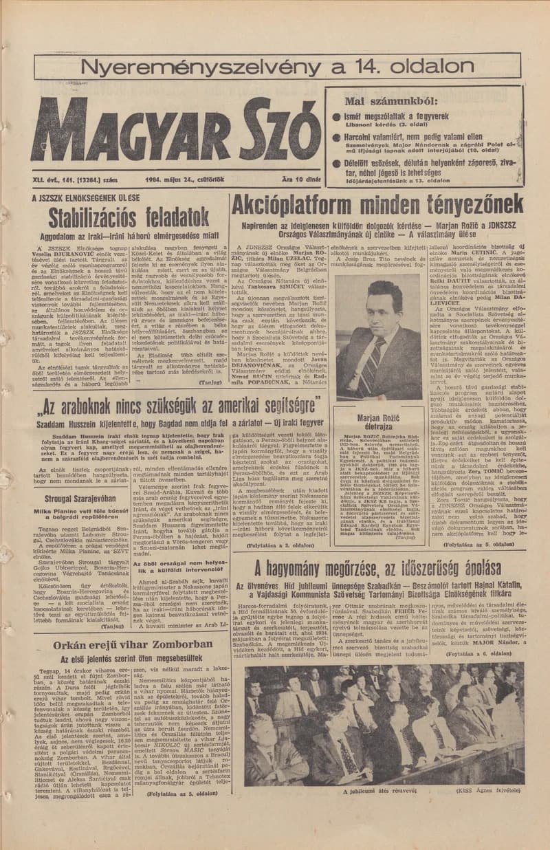 Magyar Szó, 41. évf. 1984. május 24. 141. sz. 1–20. oldal