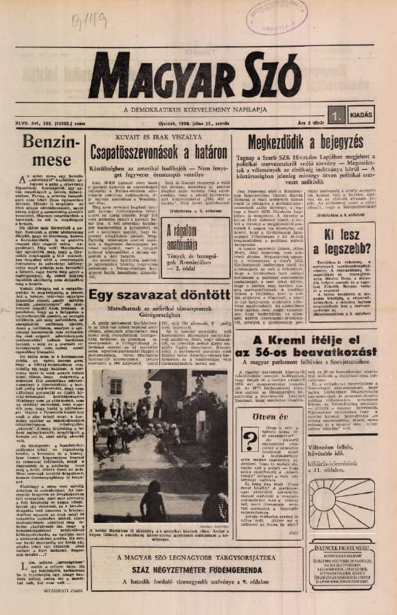 Magyar Szó, 47. évf. 1990. július 25. 202. sz. 1–16. oldal