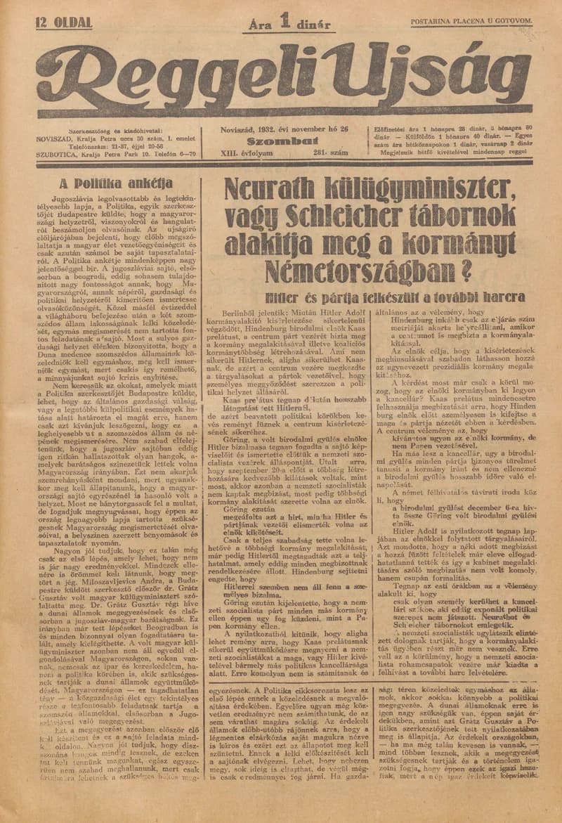 Reggeli Újság, 13. évf. 1932. november 26. 281. sz.