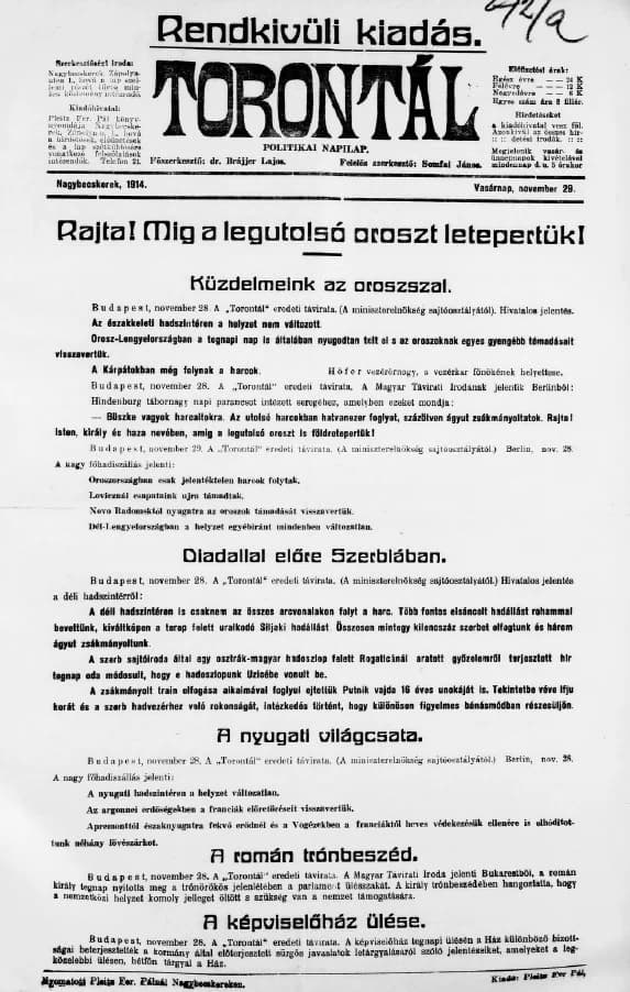 Torontál, 43. évf. 1914. november 29. 272. sz.