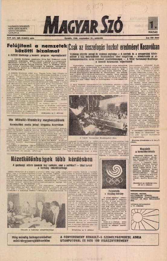 Magyar Szó, 45. évf. 1988. szeptember 29. 269. sz.