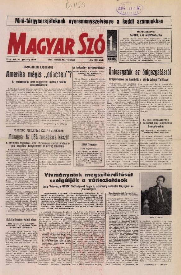 Magyar Szó, 44. évf. 1987. február 15. 44. sz. 1–32. oldal