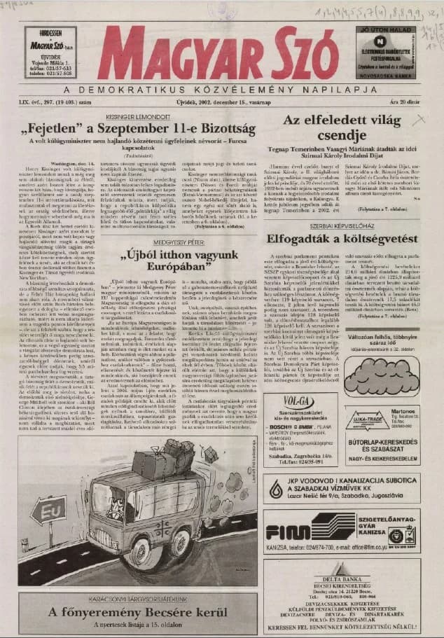 Magyar Szó, 59. évf. 2002. december 15. 297. sz. 1–32. oldal