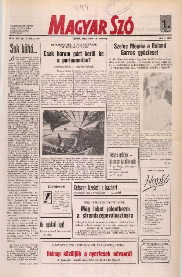 Magyar Szó, 47. évf. 1990. június 10. 157. sz. 1–32. oldal