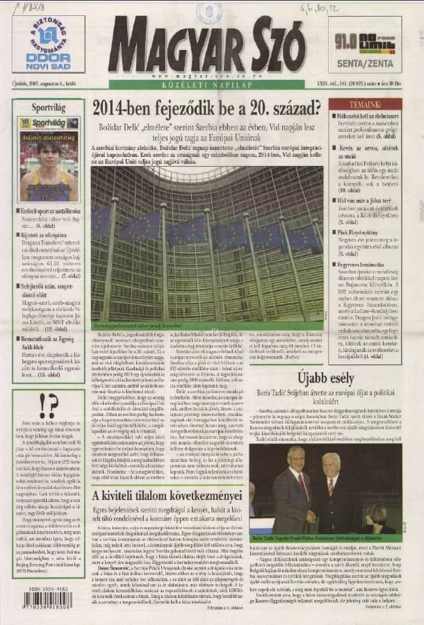 Magyar Szó, 64. évf. 2007. augusztus 6. 181. sz. 1–12. oldal