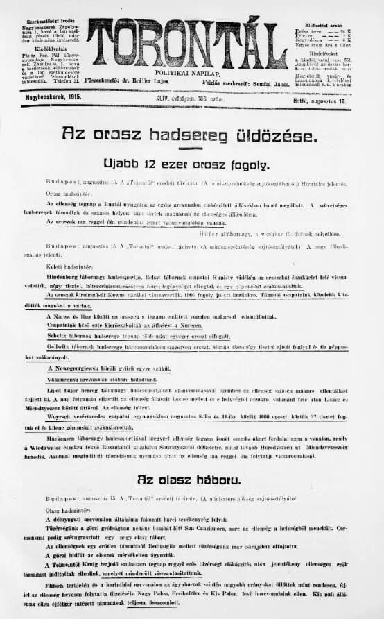 Torontál, 44. évf. 1915. augusztus 16. 186. sz.