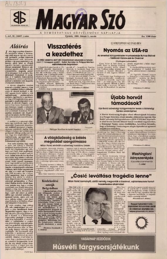 Magyar Szó, 50. évf. 1993. február 3. 32. sz. 1–16. oldal