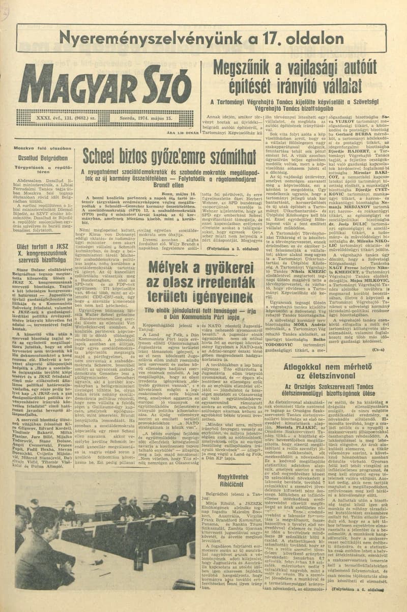 Magyar Szó, 31. évf. 1974. május 15. 131. sz. 1–20. oldal