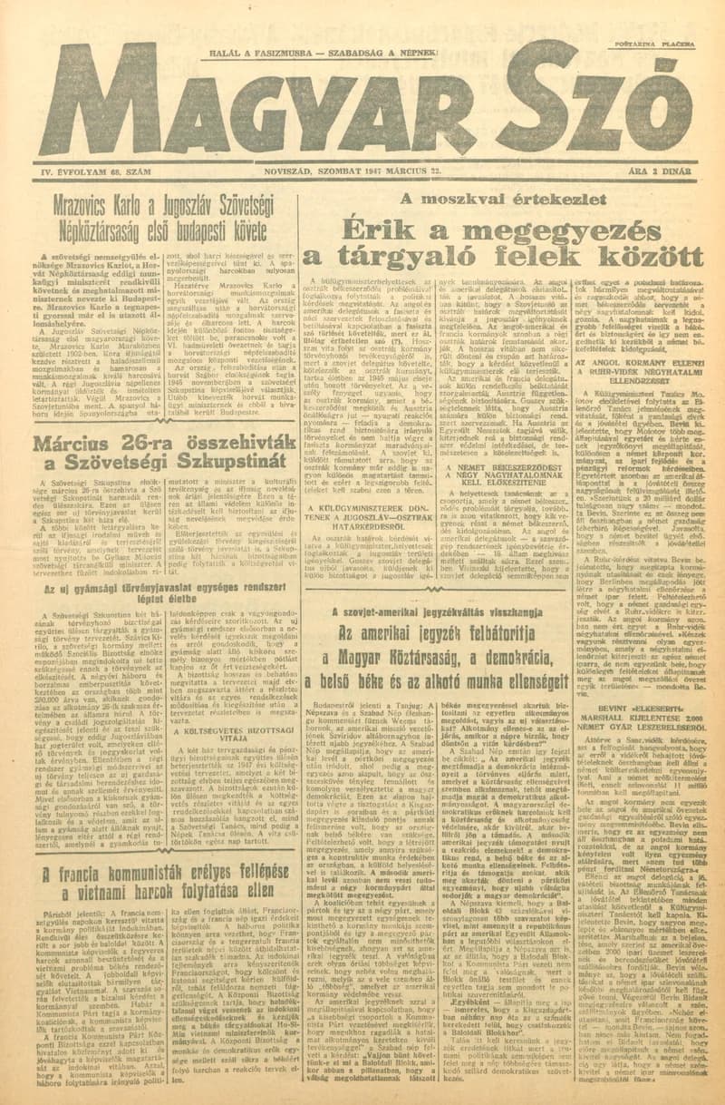 Magyar Szó, 4. évf. 1947. március 22. 68. sz. 1–6. oldal