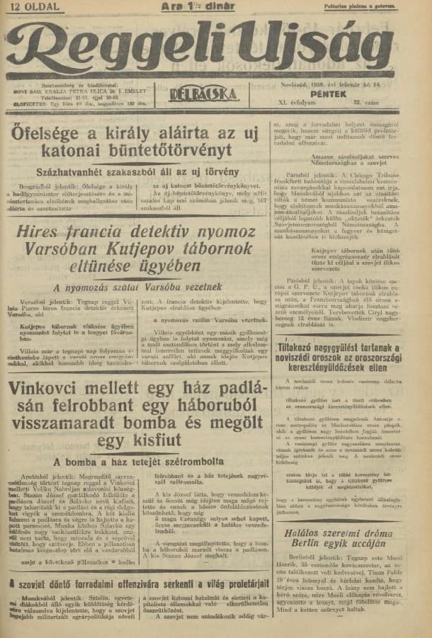 Reggeli Újság, 11. évf. 1930. február 14. 38. sz.