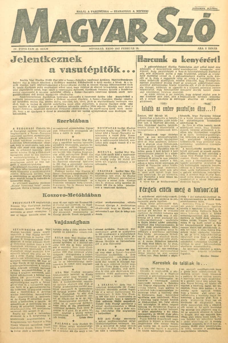 Magyar Szó, 4. évf. 1947. február 18. 42. sz. 1–6. oldal