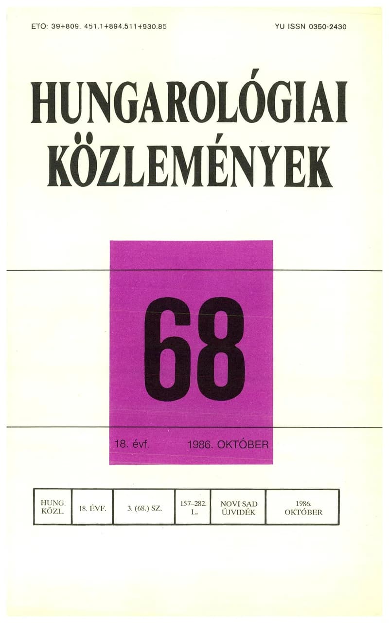 Hungarológiai Közlemények, 18. évf. 1986. október 1. 68. sz. 157–205. oldal
