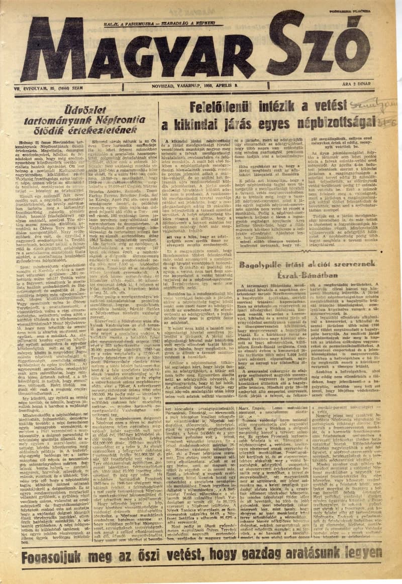 Magyar Szó, 7. évf. 1950. április 9. 85. sz. 1–4. oldal
