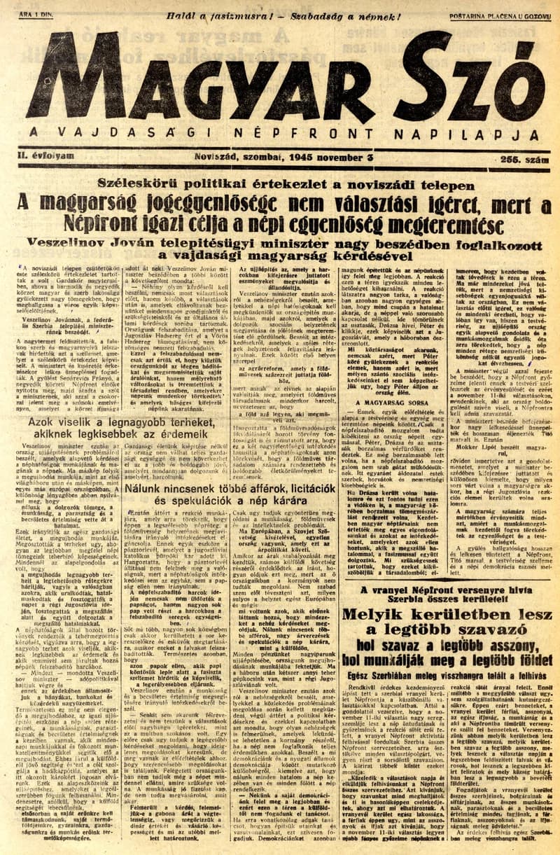 Magyar Szó, 2. évf. 1945. november 3. 255. sz. 1–4. oldal
