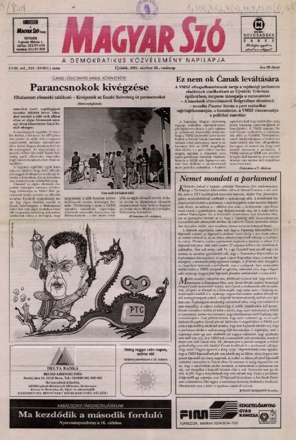 Magyar Szó, 58. évf. 2001. október 28. 249. sz. 1–28. oldal