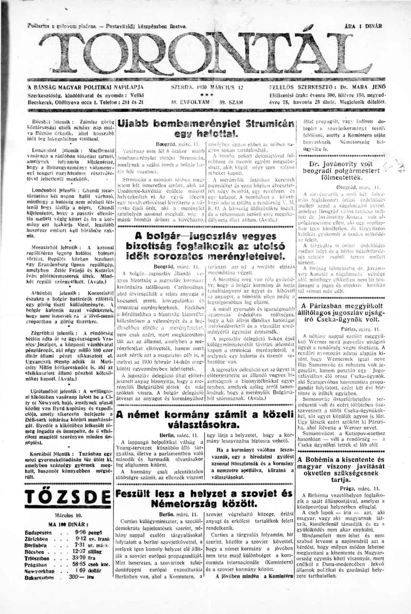 Torontál, 59. évf. 1930. március 12. 59. sz.