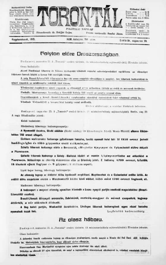 Torontál, 44. évf. 1915. augusztus 26. 194. sz.