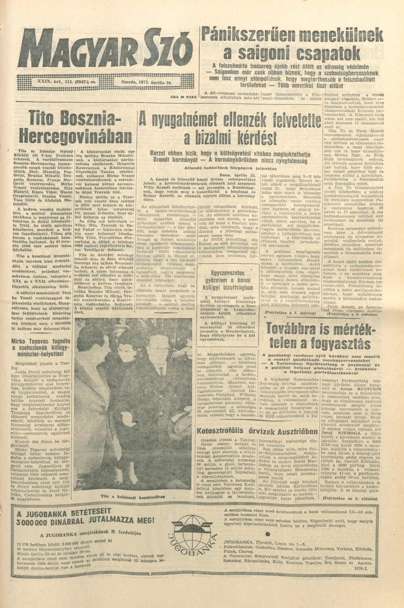 Magyar Szó, 29. évf. 1972. április 26. 115. sz. 1–20. oldal