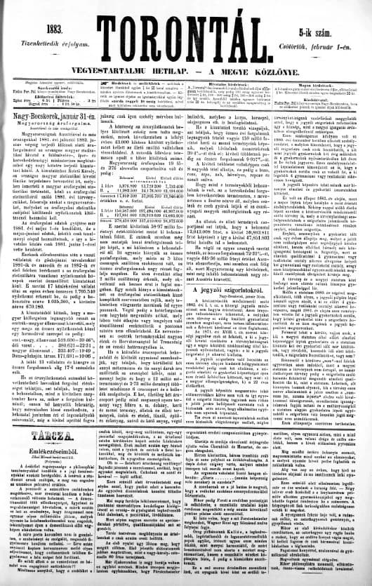 Torontál, 12. évf. 1883. február 1. 5. sz.