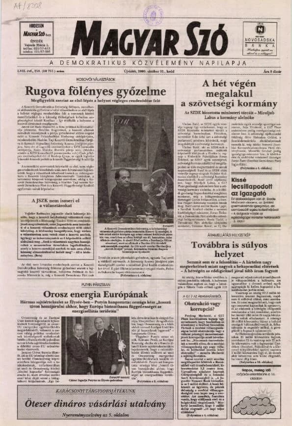 Magyar Szó, 57. évf. 2000. október 31. 258. sz. 1–16. oldal