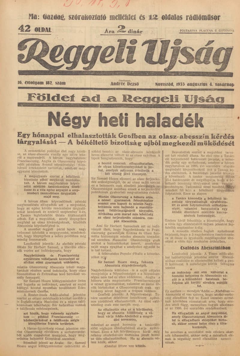 Reggeli Újság, 16. évf. 1935. augusztus 4. 182. sz.