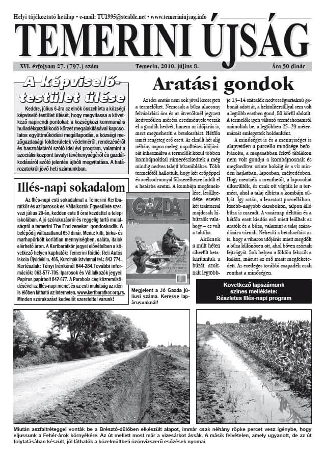 Temerini Újság, 16. évf. 2010. július 8. 27. sz.
