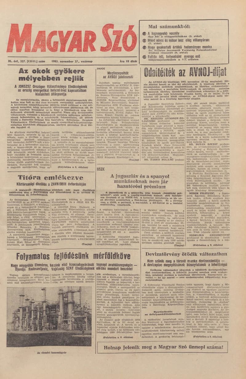 Magyar Szó, 40. évf. 1983. november 27. 327. sz.