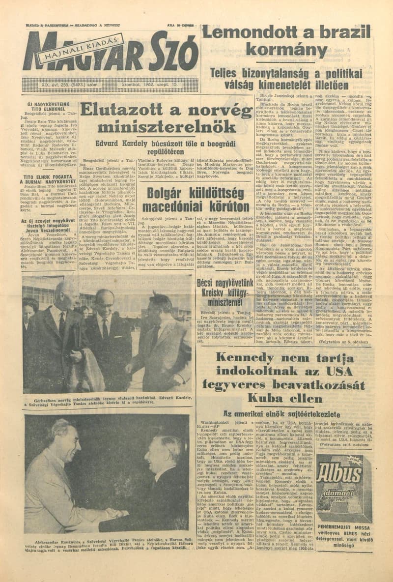 Magyar Szó, 19. évf. 1962. szeptember 15. 255. sz. 1–12. oldal