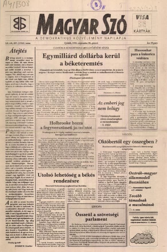Magyar Szó, 52. évf. 1995. szeptember 29. 227. sz. 1–16. oldal
