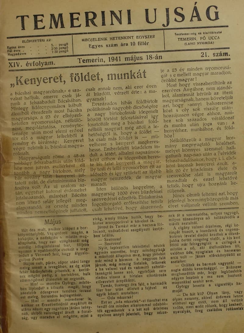 Temerini Újság 1928-1944, 14. évf. 1941. május 18. 21. sz.