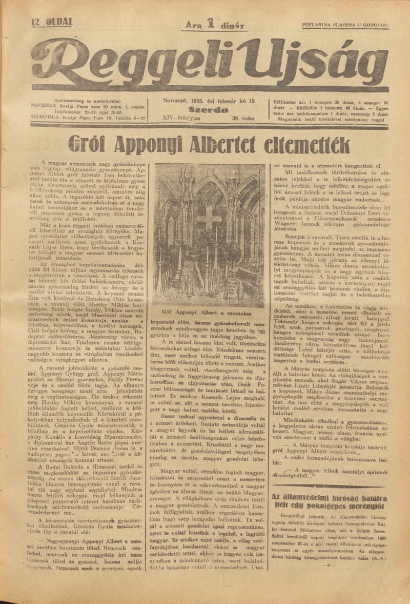 Reggeli Újság, 14. évf. 1933. február 15. 39. sz.