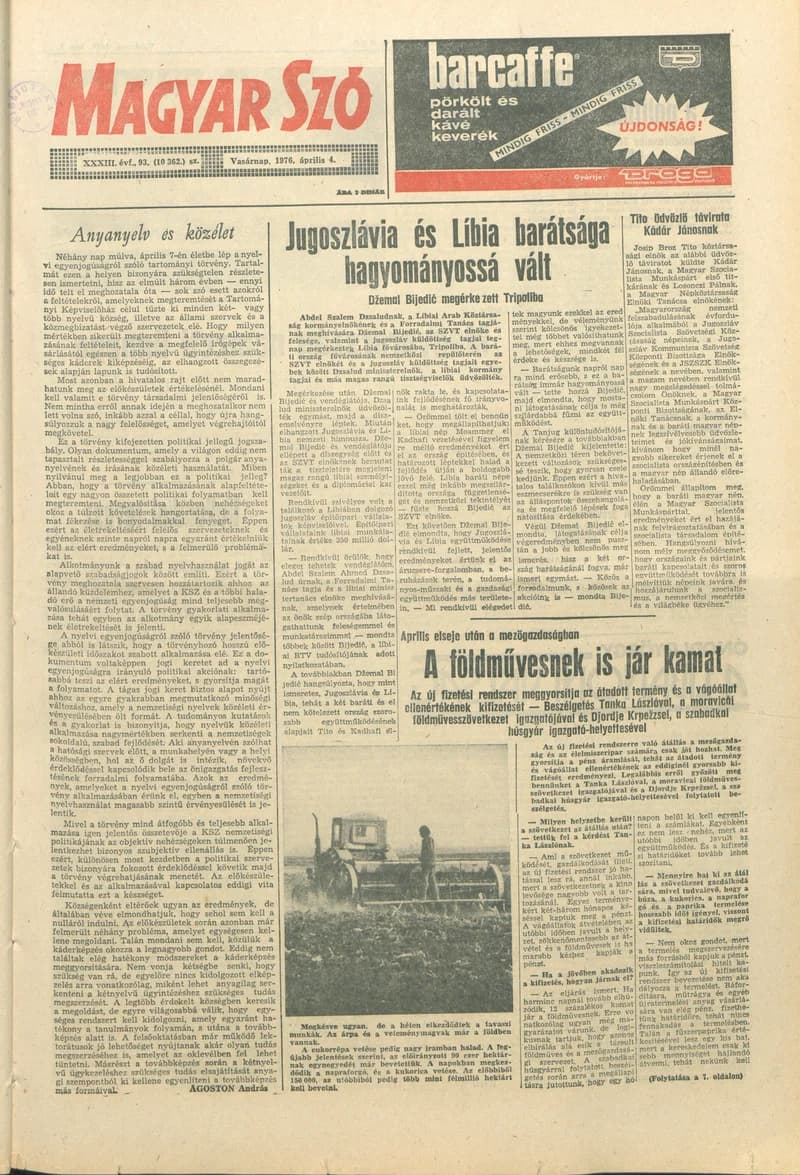 Magyar Szó, 33. évf. 1976. április 4. 93. sz. 1–28. oldal