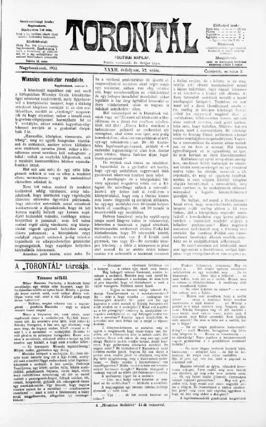 Torontál, 32. évf. 1903. március 5. 52. sz.