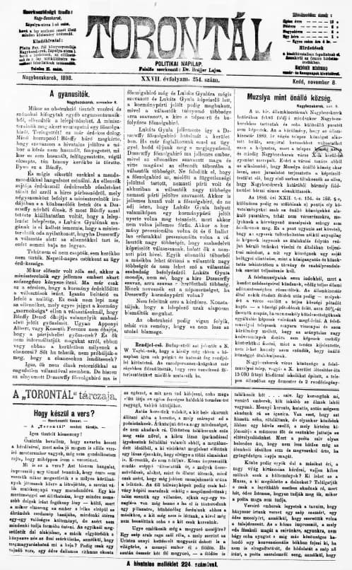 Torontál, 27. évf. 1898. november 8. 254. sz.