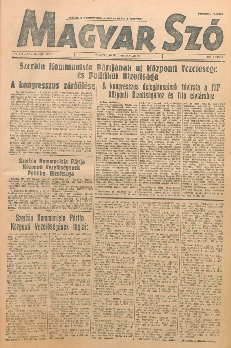 Magyar Szó, 6. évf. 1949. január 24. 20. sz. 1–8. oldal