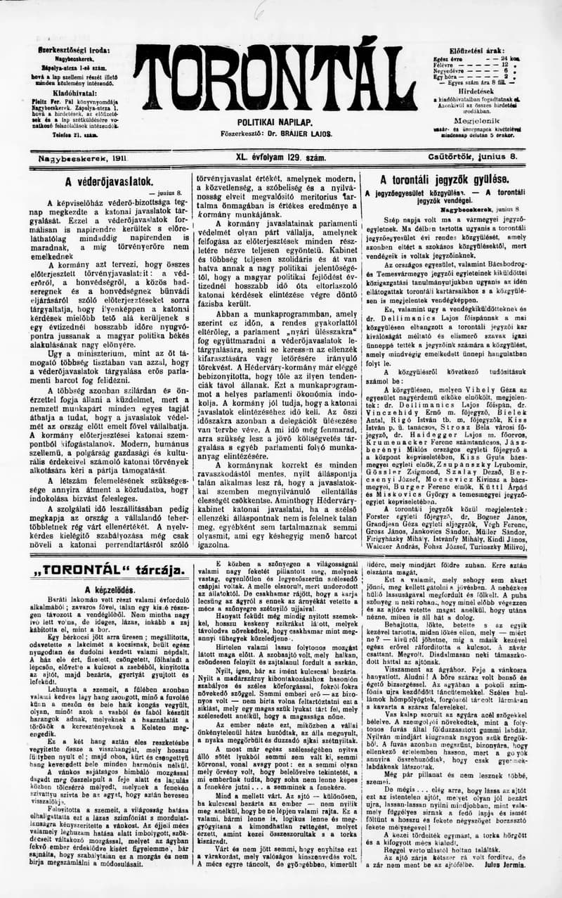 Torontál, 40. évf. 1911. június 8. 129. sz.